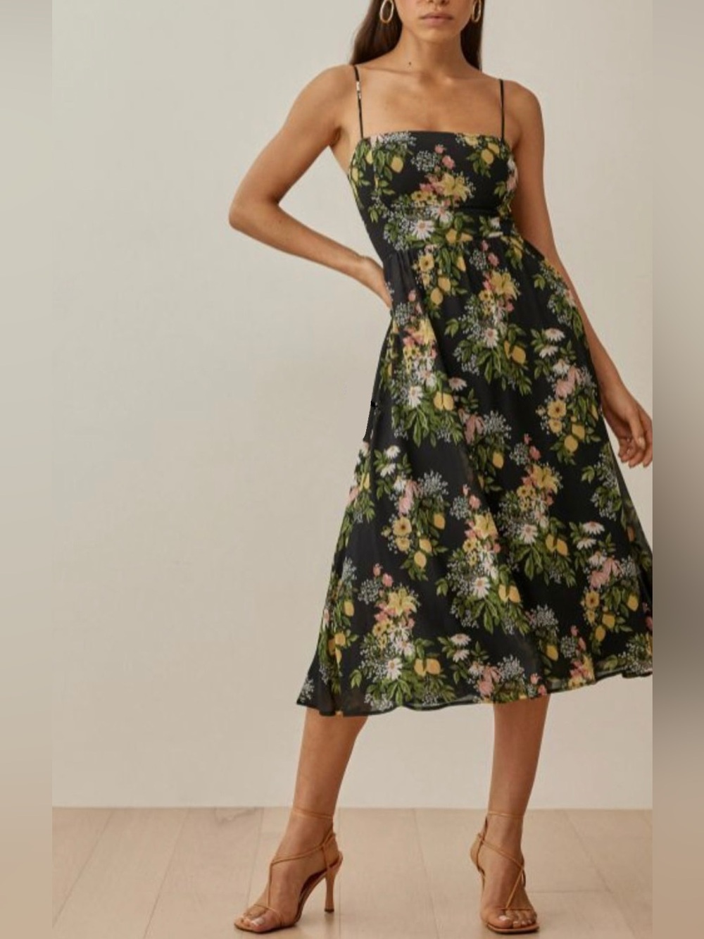 Reformation Black Floral Midi Dress
